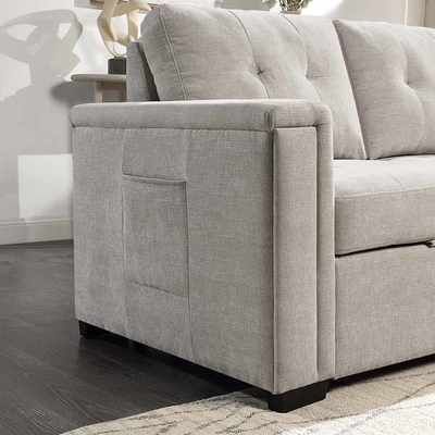 L-Shaped Reversible Sectional Sleeper Sofa with Pull-Out Bed and Storage, Warm Gray Chenille