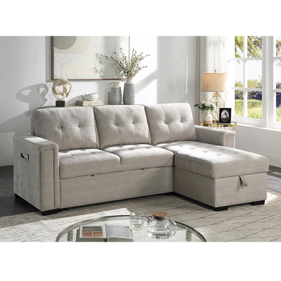 L-Shaped Reversible Sectional Sleeper Sofa with Pull-Out Bed and Storage, Warm Gray Chenille