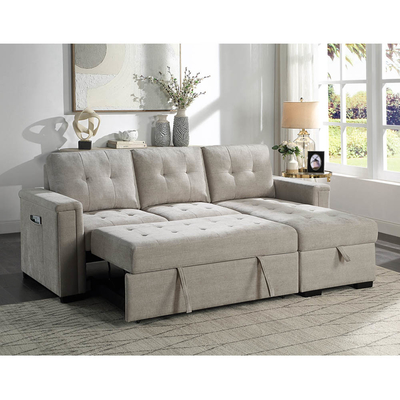 L-Shaped Reversible Sectional Sleeper Sofa with Pull-Out Bed and Storage, Warm Gray Chenille