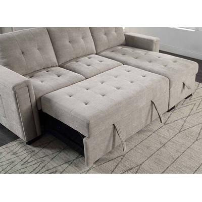 L-Shaped Reversible Sectional Sleeper Sofa with Pull-Out Bed and Storage, Warm Gray Chenille