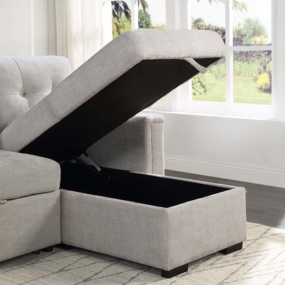 L-Shaped Reversible Sectional Sleeper Sofa with Pull-Out Bed and Storage, Warm Gray Chenille