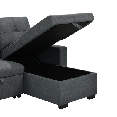 L-Shaped Reversible Sectional Sleeper Sofa with Pull-Out Bed and Storage, Neutral Gray Fabric