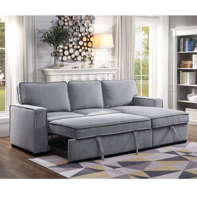 L-Shaped Reversible Sectional Sleeper Sofa with Pull-Out Bed and Storage, Gray Chenille