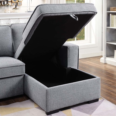 L-Shaped Reversible Sectional Sleeper Sofa with Pull-Out Bed and Storage, Gray Chenille