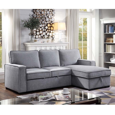 L-Shaped Reversible Sectional Sleeper Sofa with Pull-Out Bed and Storage, Gray Chenille