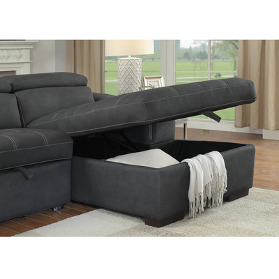 L-Shaped Sectional Sleeper Sofa with Pull-Out Bed and Adjustable Headrests and Storage Chaise, Graphite Nubuck Fabric