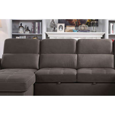 U-Shaped Sectional Sleeper Sofa with Pull Out Bed and Storage Chaise Lounge and Adjustable Headrests, Ash Brown Nubuck Fabric