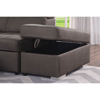 U-Shaped Sectional Sleeper Sofa with Pull Out Bed and Storage Chaise Lounge and Adjustable Headrests, Ash Brown Nubuck Fabric