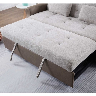Queen Size Convertible Sleeper Sofa Bed, Comfortable Pull-Out Bed with Adjustable Backrest, Futon Sofa Bed, Gray Fabric and Dark Brown Fabric
