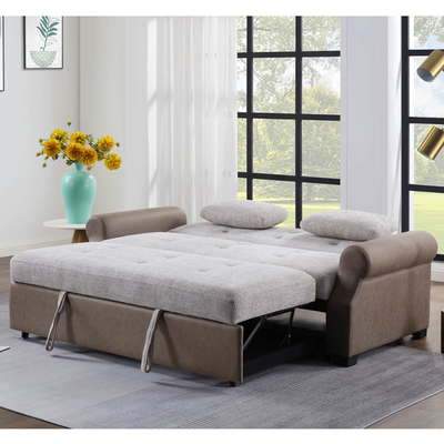 Queen Size Convertible Sleeper Sofa Bed, Comfortable Pull-Out Bed with Adjustable Backrest, Futon Sofa Bed, Gray Fabric and Dark Brown Fabric