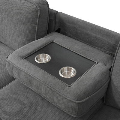 U-Shaped Sectional Sleeper Sofa with Pull Out Bed and Storage Chaise and USB Charging Port and 1 Reversible Drop Down Table, Gray Chenille