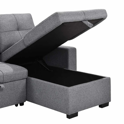 L-Shaped Reversible Sectional Sleeper Sofa with Pull-Out Bed and Storage,Gray Fabric