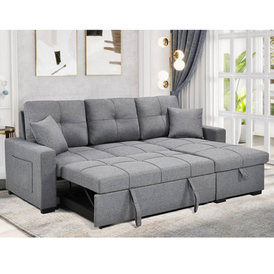 L-Shaped Reversible Sectional Sleeper Sofa with Pull-Out Bed and Storage,Gray Fabric