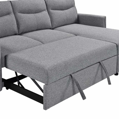 L-Shaped Reversible Sectional Sleeper Sofa with Pull-Out Bed and Storage, Gray Fabric