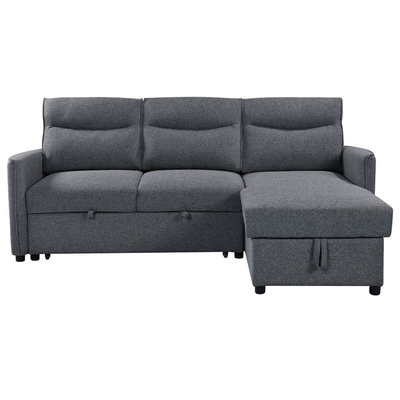 L-Shaped Reversible Sectional Sleeper Sofa with Pull-Out Bed and Storage, Neutral Gray Fabric