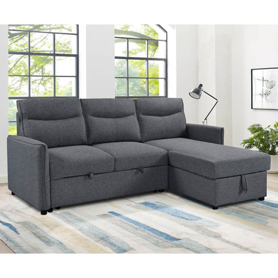 L-Shaped Reversible Sectional Sleeper Sofa with Pull-Out Bed and Storage, Neutral Gray Fabric