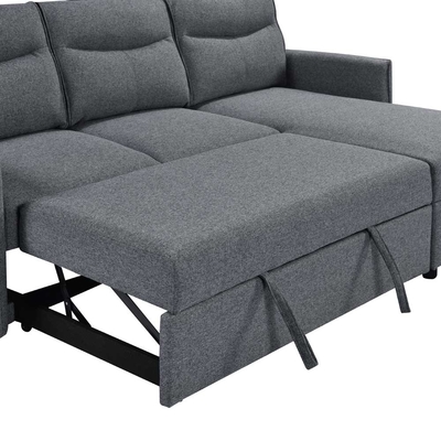L-Shaped Reversible Sectional Sleeper Sofa with Pull-Out Bed and Storage, Neutral Gray Fabric