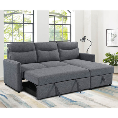 L-Shaped Reversible Sectional Sleeper Sofa with Pull-Out Bed and Storage, Neutral Gray Fabric