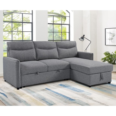 L-Shaped Reversible Sectional Sleeper Sofa with Pull-Out Bed and Storage, Gray Fabric