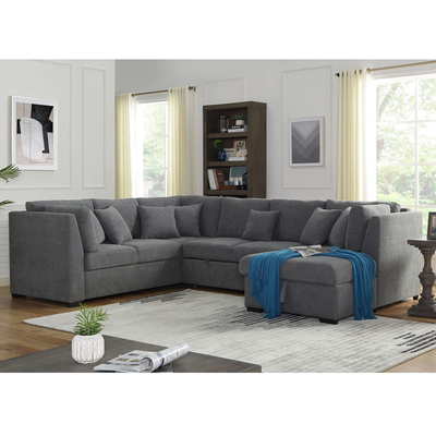 U-Shaped Sectional Sleeper Sofa with Pull Out Bed and Storage Chaise Lounge, Gray Linen Fabric