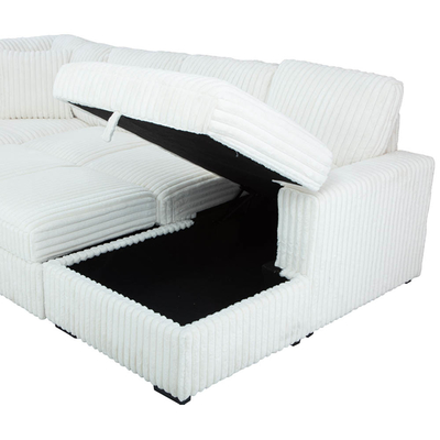 U-Shaped Sectional Sleeper Sofa with Pull Out Bed and Storage Chaise Lounge and USB Charging Port, Beige Corduroy Fabric