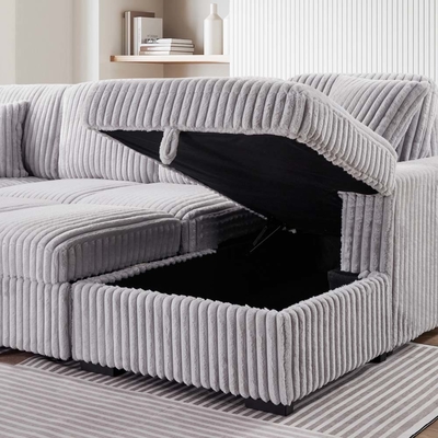 U-Shaped Sectional Sleeper Sofa with Pull Out Bed and Storage Chaise Lounge and USB Charging Port, Gray Corduroy Fabric