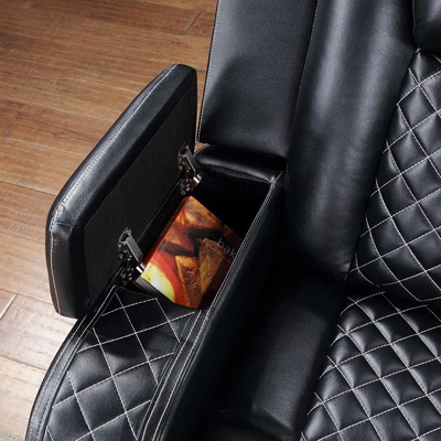 Power Recliner Corner Sofa with 2 Power Recliner Seats and 2 Power Headrests and Storage Box and Storage Arms and LED Light, Black Breathable Leatherette