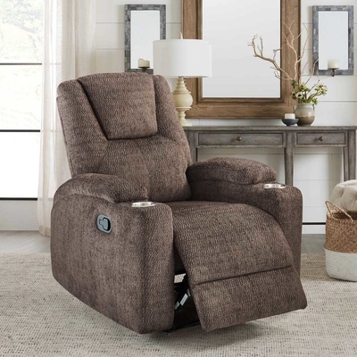 Recliner Chair with Stainless Steel Cup Holders, Dark Brown Fabric