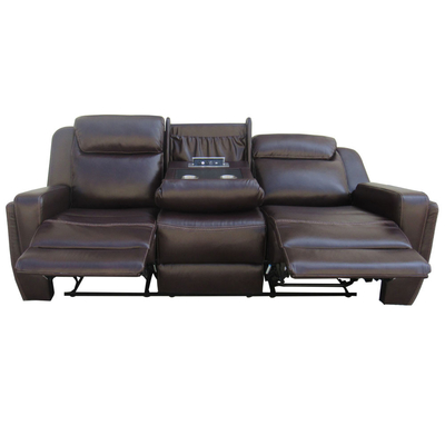 Recliner Sofa set with Dropdown Table and Storage Box, Brown Breathable Leatherette
