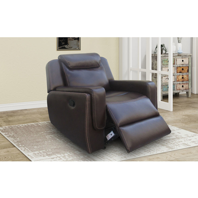 Recliner Sofa set with Dropdown Table and Storage Box, Brown Breathable Leatherette