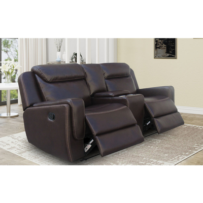 Recliner Sofa set with Dropdown Table and Storage Box, Brown Breathable Leatherette
