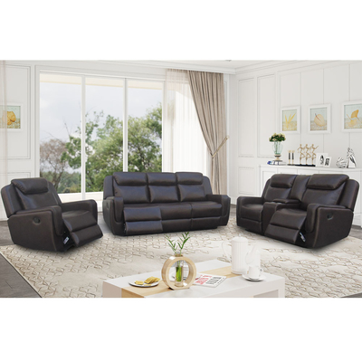 Recliner Sofa set with Dropdown Table and Storage Box, Brown Breathable Leatherette
