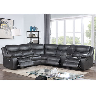 Recliner Corner Sofa with Storage Box, Gray Breathable Leatherette