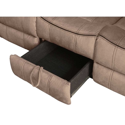 Recliner Sofa set with Dropdown Table and Drawer and Storage Box, Brown Fabric-like vinyl