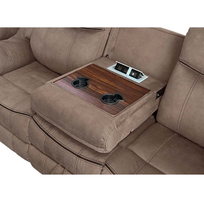 Recliner Sofa set with Dropdown Table and Drawer and Storage Box, Brown Fabric-like vinyl