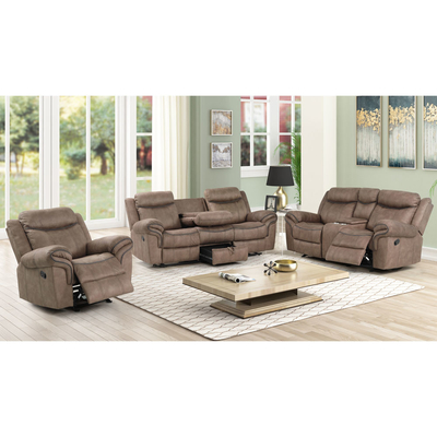 Recliner Sofa set with Dropdown Table and Drawer and Storage Box, Brown Fabric-like vinyl