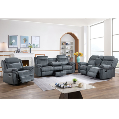 Recliner Sofa set with Dropdown Table and Drawer and Storage Box, Gray Fabric-like vinyl