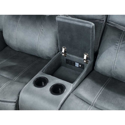 Recliner Sofa set with Dropdown Table and Drawer and Storage Box, Gray Fabric-like vinyl
