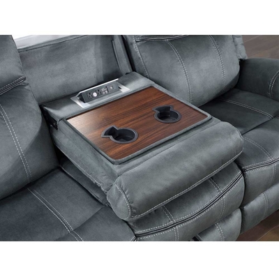 Recliner Sofa set with Dropdown Table and Drawer and Storage Box, Gray Fabric-like vinyl