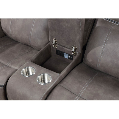 Recliner Sofa set with Dropdown Table and Drawer and Storage Box, Light Gray Fabric-like vinyl