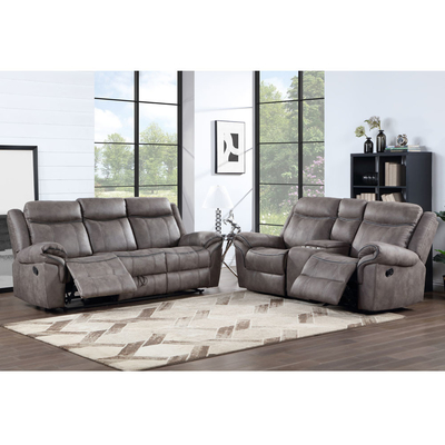 Recliner Sofa set with Dropdown Table and Drawer and Storage Box, Light Gray Fabric-like vinyl