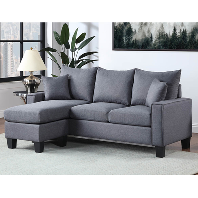 L Shaped Sectional Sofa with Reversible Chaise and 2 Pillows, Dark Gray Linen