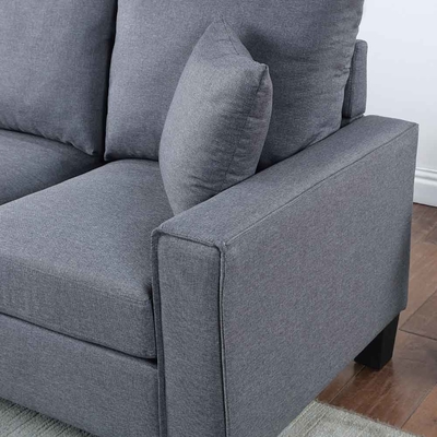 L Shaped Sectional Sofa with Reversible Chaise and 2 Pillows, Dark Gray Linen