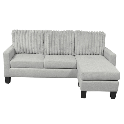 L Shaped Sectional Sofa with Dropdown Table and Reversible Chaise, Light Gray Fabric