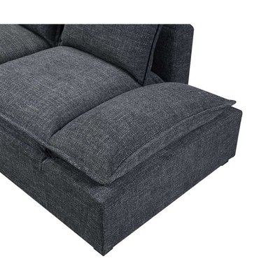 Sectional Sofa with Storage Console and Adjustable Arm, Dark Gray Linen