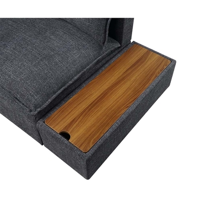 Sectional Sofa with Storage Console and Adjustable Arm, Dark Gray Linen