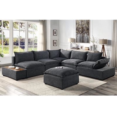 Sectional Sofa with Storage Console and Adjustable Arm, Dark Gray Linen
