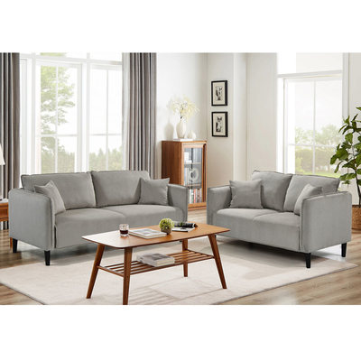 2 Piece Sofa set with Pillows, Warm Gray Corduroy
