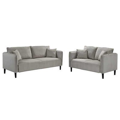 2 Piece Sofa set with Pillows, Warm Gray Corduroy