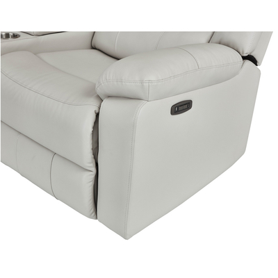 Power Recliner Corner Sofa with 2 Power Recliner Seats and Storage Box and Bluetooth Audio Speaker and LED Light, Beige Breathable Leatherette